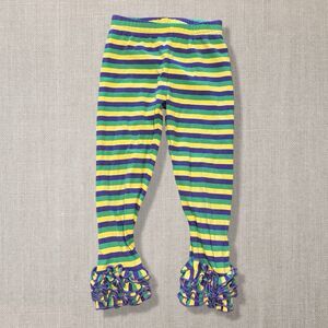 L.T.C. Girls Mardi Gras Ruffle Leggings Purple Green Gold Striped 3T